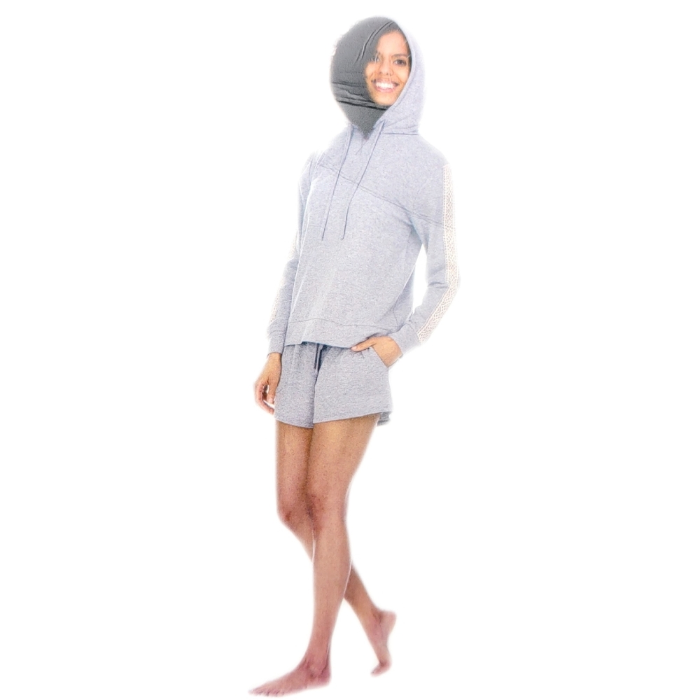 NWT Flora Ladies Gray Brush Knit & Lace 2 PieceLounge Set by Flora Nikrooz - Picture 3 of 5